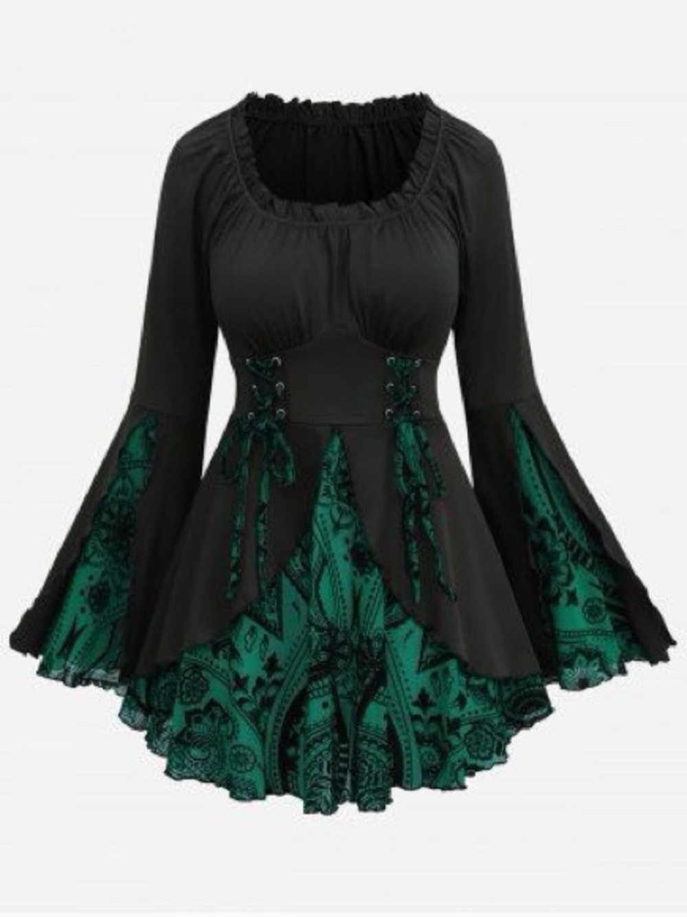 Black & Teal Asymmetrical Lace-Up Tunic Top - Women